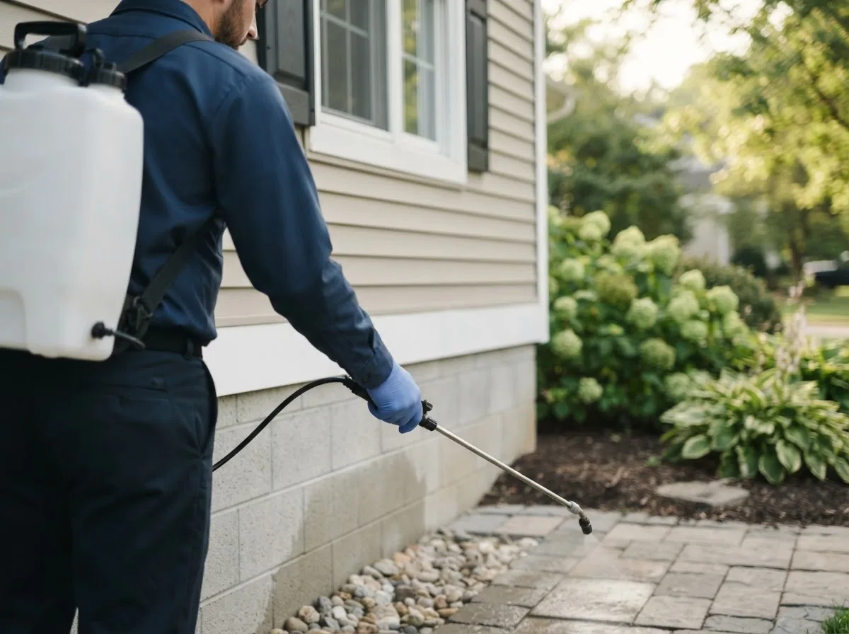 Pest control technician inspecting a home in South Wilmington, IL